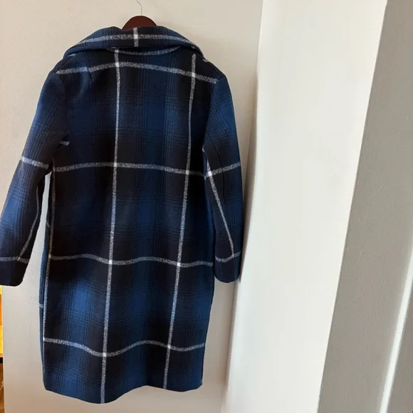 H&M Felted Oversized Coat Check Plaid Dark Blue Size M Bloggers' Favorite - Picture 8 of 15